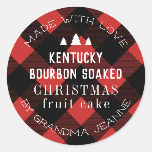 Sticker Rond Red Buffalo Plaid Christmas Tree Cadeau
