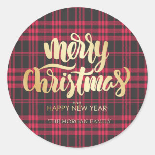 Sticker Rond Red Buffalo Plaid Joyeux Noël