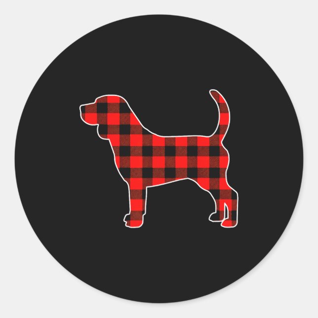 Sticker Rond Red Buffalo Plaid Pajama Beagle Christmas Dog Love (Devant)