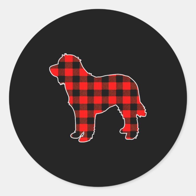 Sticker Rond Red Buffalo Plaid Pajama Doodle Christmas Dog Love (Devant)