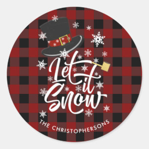 Sticker Rond Red Buffalo Plaid Whimsical Snowman Laisser neiger