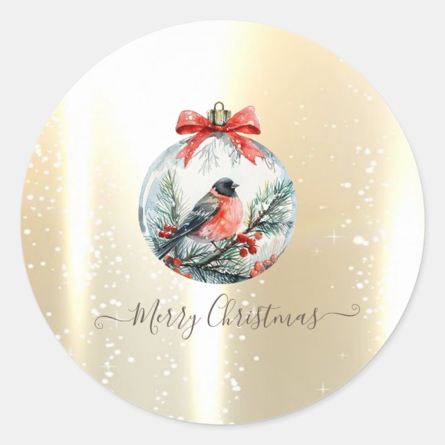 Sticker Rond Red Cardinal Bird Holly Berry Ball Noël (Devant)