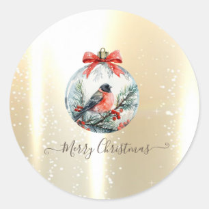 Sticker Rond Red Cardinal Bird Holly Berry Ball Noël
