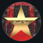 Sticker Rond Red Carpet Hollywood Gold Stars Anniversaire<br><div class="desc">autocollant personnalisé,  personnaliser avec ou sans texte</div>