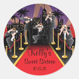 Sticker Rond Red Carpet Hollywood Sweet 16 Party Favor Étiquett