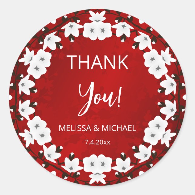 Sticker Rond Red Cherry Blossom Thank You Wedding Favor   (Devant)