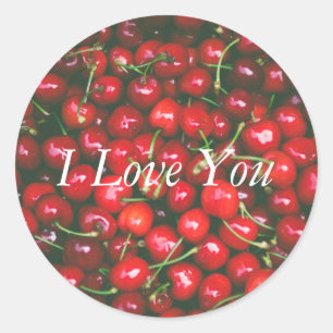 Sticker Rond Red Cherry - I Love You (texte personnalisable)