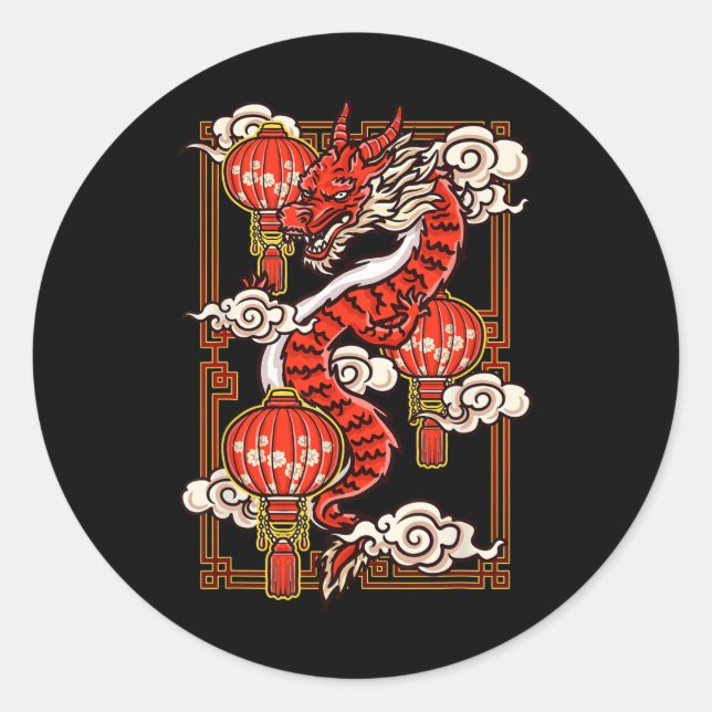 Sticker Rond Red Chinese New Year Of The Dragon 2024 Lanterns C (Devant)