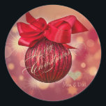 Sticker Rond Red Christmas Balls Bokeh Company<br><div class="desc">Elégante parties scintillant faux coeur or et boules de Noël sur arrière - plan rouge.</div>