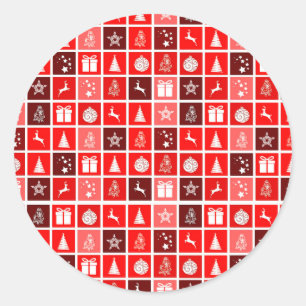 Sticker Rond Red Christmas Holiday Cute Tree Reinder