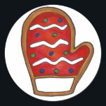 Sticker Rond Red Christmas Mitten Sucre Cookie Vacances hiver<br><div class="desc">Créés à partir d'une illustration originale,  ces autocollants sont munis d'un biscuit à sucre en forme de mitaine surmonté d'un glaçage rouge et d'arrosages. Parfait pour les mailings de Noël ou de vacances !</div>