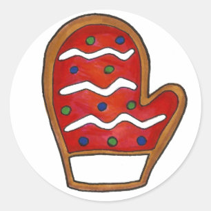 Sticker Rond Red Christmas Mitten Sucre Cookie Vacances hiver