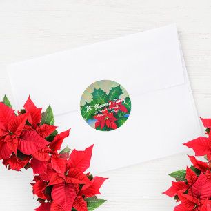 Sticker Rond Red Christmas Poinsettia Flowers Adresse