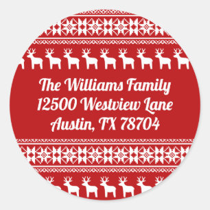 Sticker Rond Red Christmas Reindeen Snowflake Adresse de retour