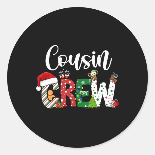Sticker Rond Red Cousin Crew Christmas Retro  (Devant)