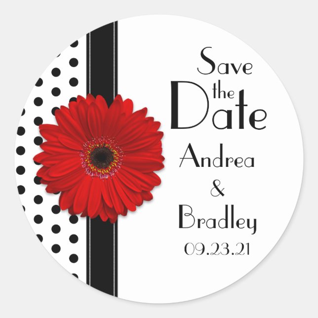Sticker Rond Red Daisy Black White Polka Point Enregistrer la d (Devant)