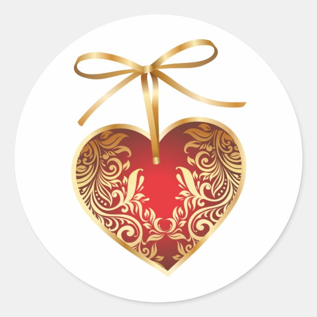 Sticker Rond Red Damask Heart (Devant)