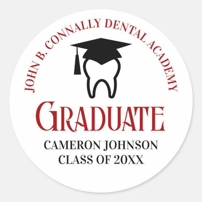 Sticker Rond Red Dental School Custom Dentist Gradust Party (Devant)
