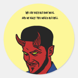 Sticker Rond Red Devil Demon Man Lucifer Horror Goth Art