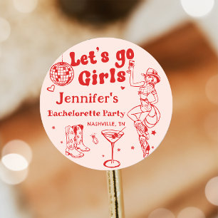Sticker Rond Red Disco Cowgirl Rodeo Bachelorte Party