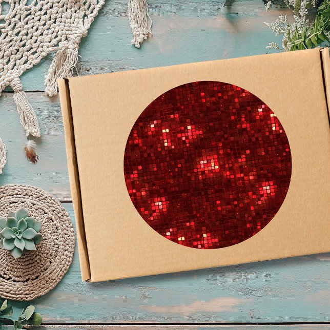 Sticker Rond Red Disco Style Squares Valentine Pattern (Créateur téléchargé)