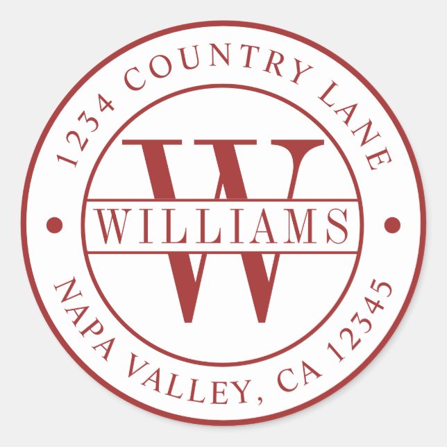 Sticker Rond Red Elegant Monogram Adresse de retour (Devant)