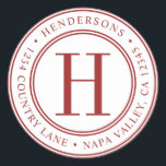 Sticker Rond Red Elegant Monogram Adresse de retour<br><div class="desc">Sticker d'adresse de retour Monogramme rouge élégant.</div>