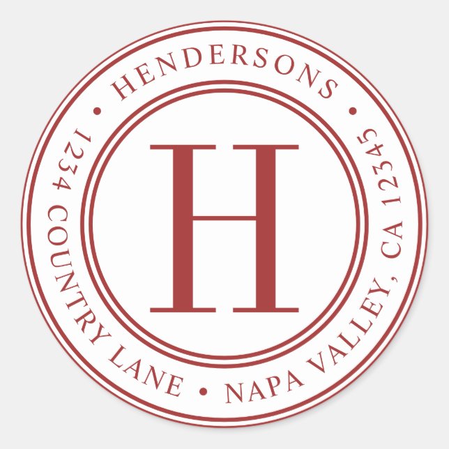 Sticker Rond Red Elegant Monogram Adresse de retour (Devant)
