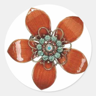 Sticker Rond Red Enamel et Aquamarine Brooch