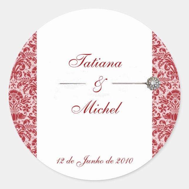 Sticker Rond Red et Pink Damask (Devant)