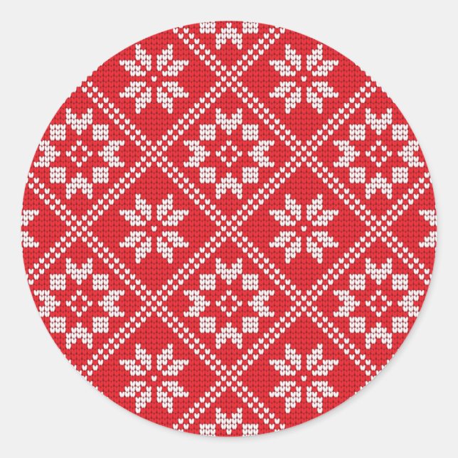 Sticker Rond Red Fair Isle Sweat Knit Motif Noël (Devant)