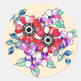 Sticker Rond Red floral decoration