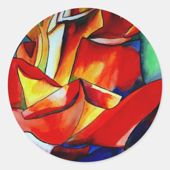 Sticker Rond Red France Libre rose aquarelle art (Devant)