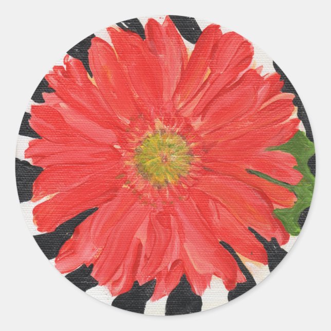 Sticker Rond Red Gerbera Daisy sur Zebra (Devant)
