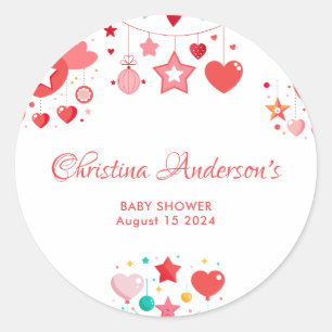 Sticker Rond Red Girl Stars Sprinkle Baby shower