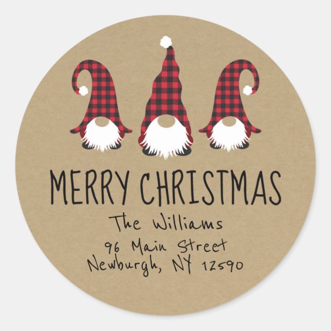 Sticker Rond Red Gnome Joyeux Noël Adresse de retour Label (Devant)
