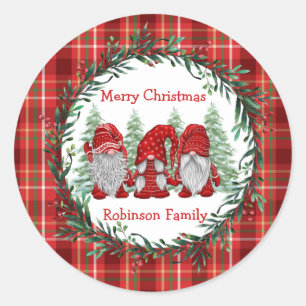 Sticker Rond Red Gnomes Christmas Holly Berry Wreath