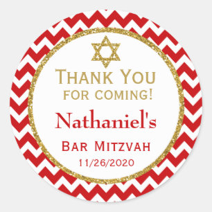 Sticker Rond Red Gold Bar Mitzvah Merci Fréquemment Tags favori
