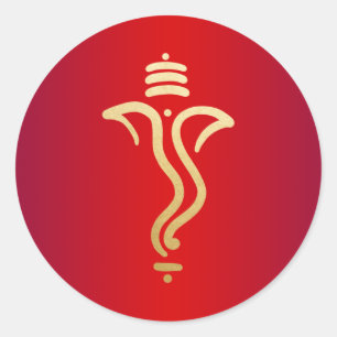Sticker Rond Red Gold Festive Ganesh/ Indian God