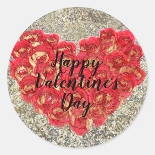 Sticker Rond Red & Gold Heart Glam Valentine's Day Party Favor