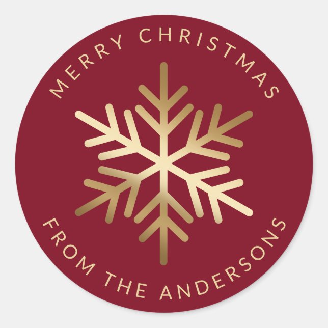 Sticker Rond Red Gold Snowflake Family Merry Christmas (Devant)