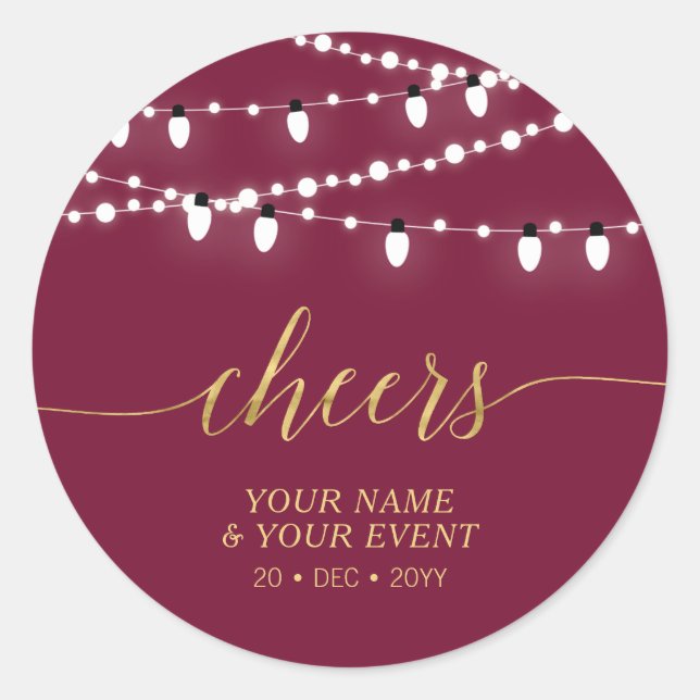 Sticker Rond Red & Gold String Lights Cheers Événement Favorise (Devant)