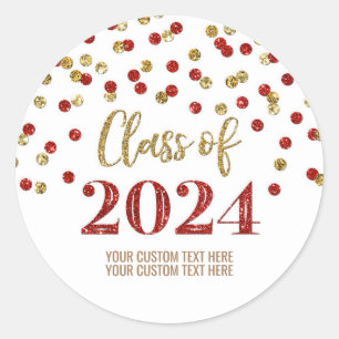 Sticker Rond Red Green Confetti Graduation 2024