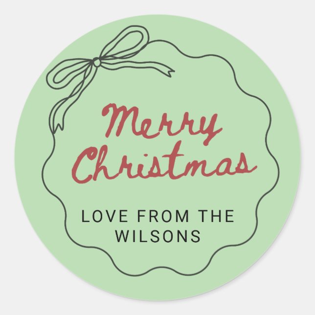 Sticker Rond Red Green Coquette Retro Bow Christmas Holiday  (Devant)