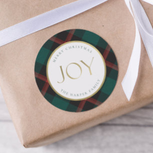 Sticker Rond Red Green Plaid Tradition Joy