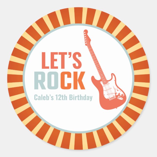 Sticker Rond Red Guitar Rock et Roll Rockstar Anniversaire (Devant)