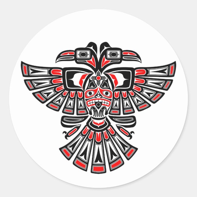 Sticker Rond Red Haida Deux tête Spirit Bird sur blanc (Devant)