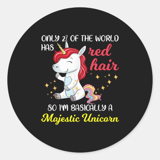 Sticker Rond Red Hair Majestic Unicorn Funny Ginger Head Pride  (Devant)