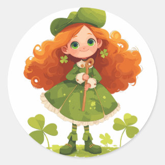 Sticker Rond Red Haired Girl en vert