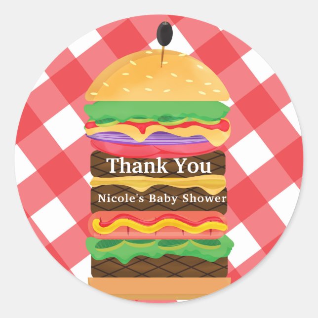 Sticker Rond Red Hamburger Summer Cookout Barbecue Party Favori (Devant)